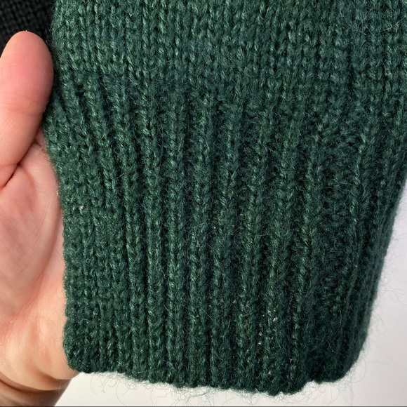 Mango Colorblock V-Neck Wool Blend Sweater High Low Drop Sleeve Gray Green Black - Picture 13 of 15